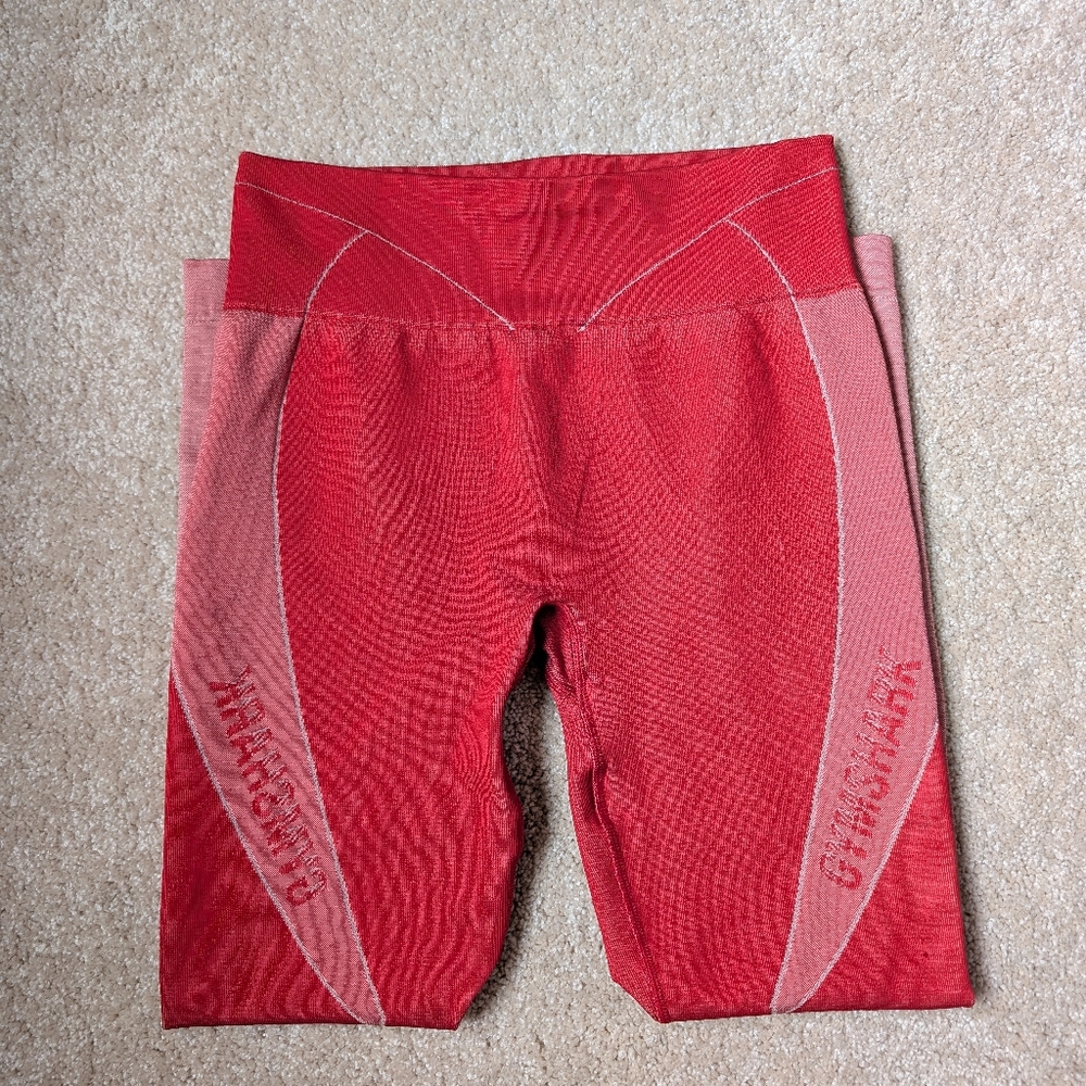 Gymshark Turbo Seamless Red Colorblock Logo Gym Workout  Leggings Pants